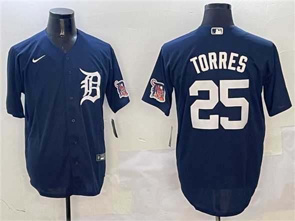 Men%27s Detroit Tigers #25 Gleyber Torres Navy With Patch Cool Base Stitched Jersey->detroit tigers->MLB Jersey